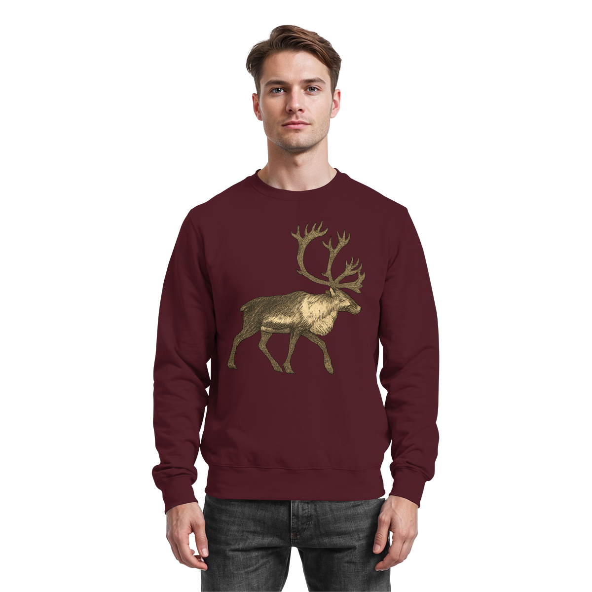 Arvenzo Tundra Walk sweatshirt in burgundy, front view showing a casual sweatshirt with a ribbed neckline and relaxed fit.