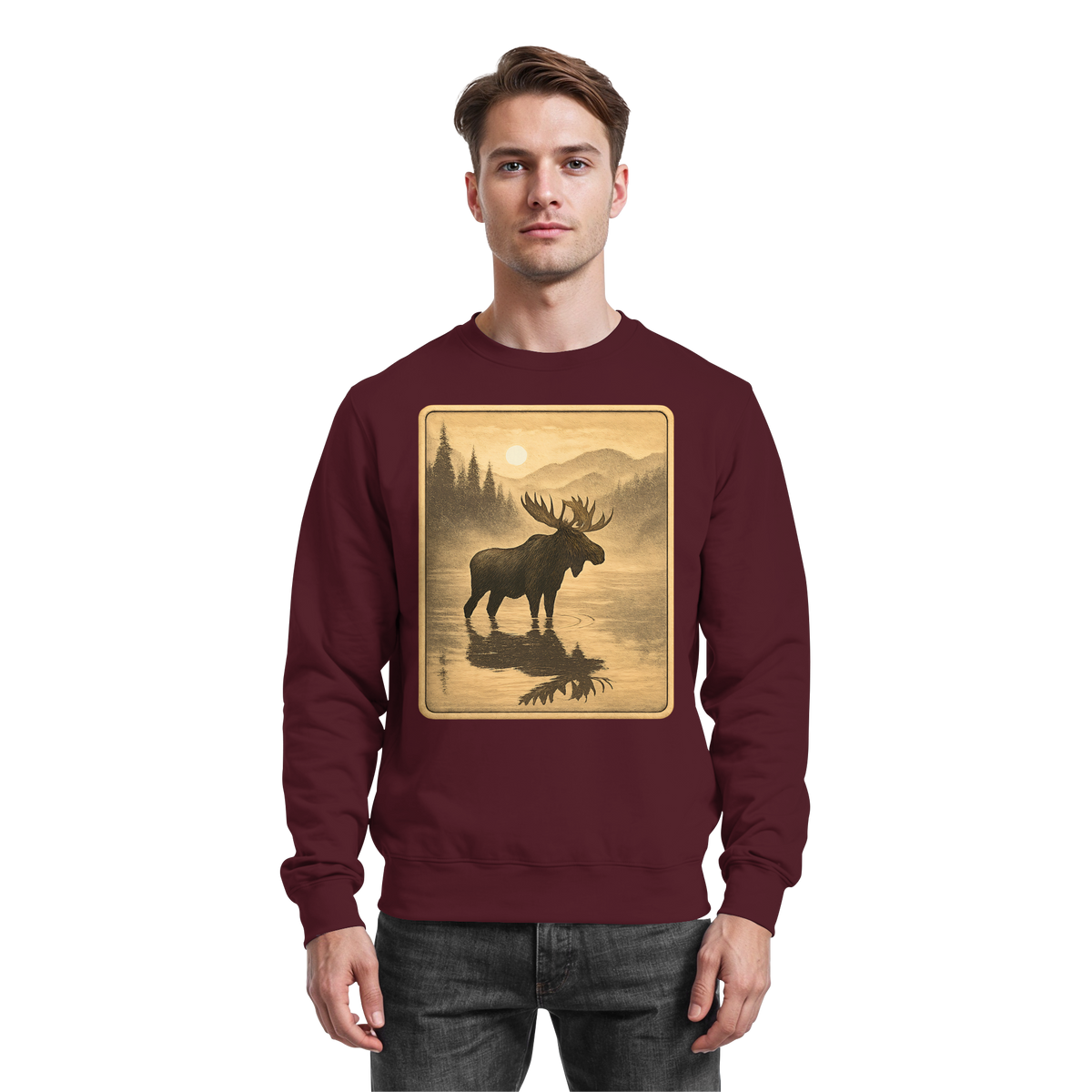 Arvenzo Calm Shore burgundy sweatshirt with a simple front design, soft fabric, and comfortable fit.