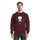 Burgundy Arvenzo Bison Skull Sweatshirt with front graphic, casual fit, and soft fabric for comfortable everyday wear.
