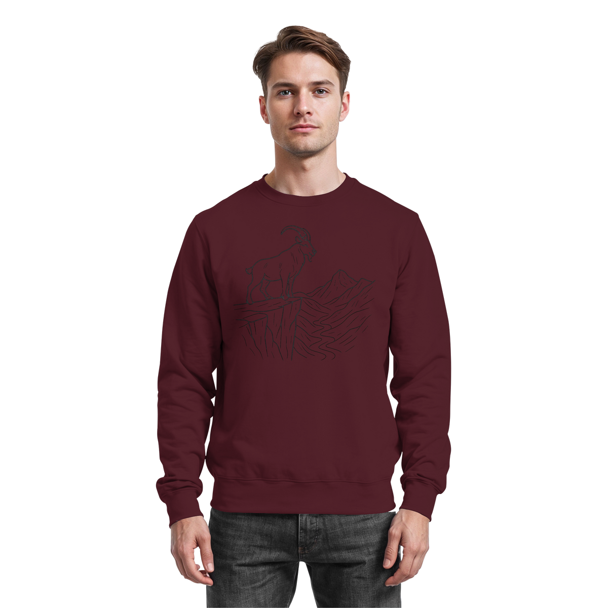 Arvenzo Cliff Edge Burgundy sweatshirt showing a front view with a simple design and crew neckline.