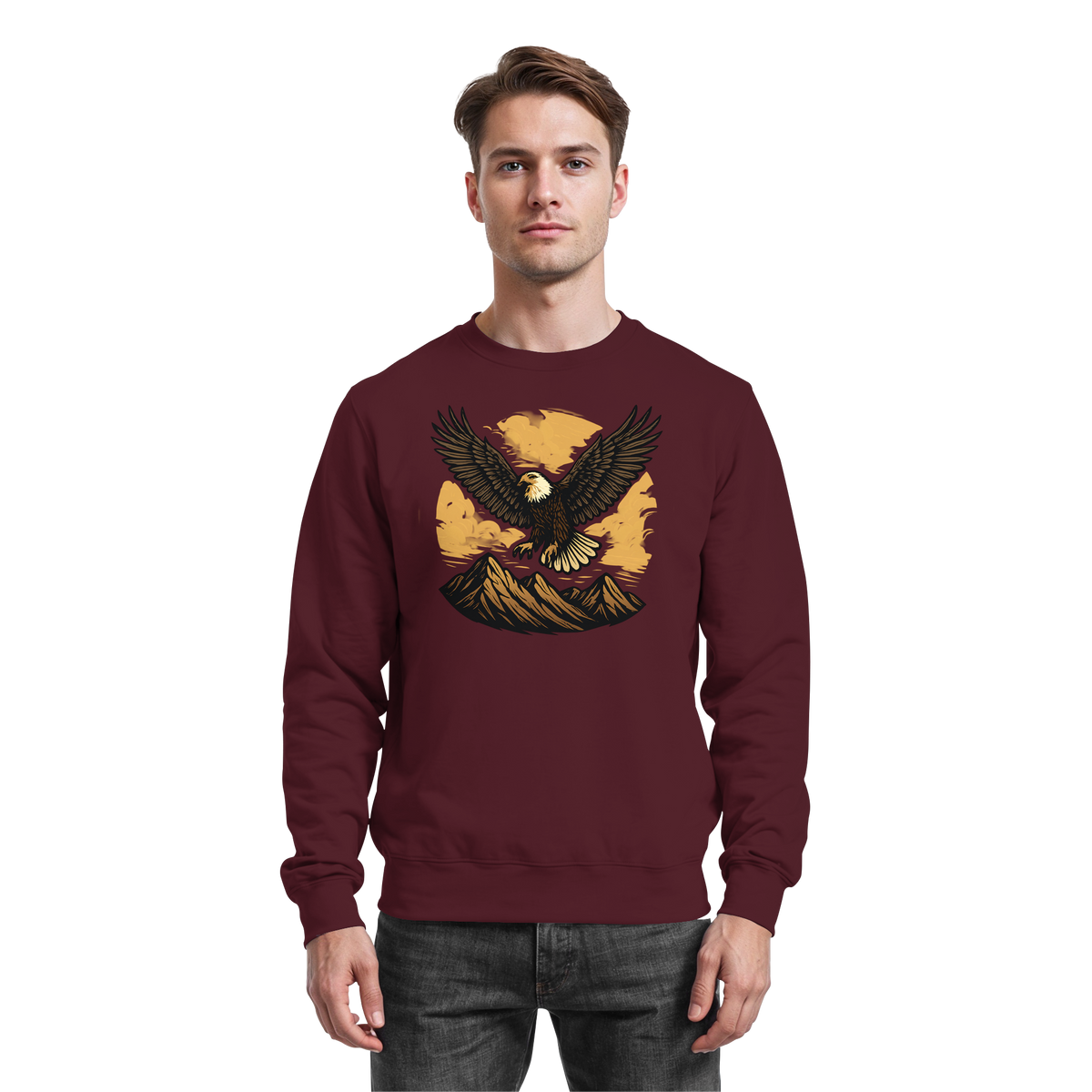 Arvenzo Iron Wing sweatshirt in burgundy with a front design, casual long-sleeve sweatshirt for everyday wear.