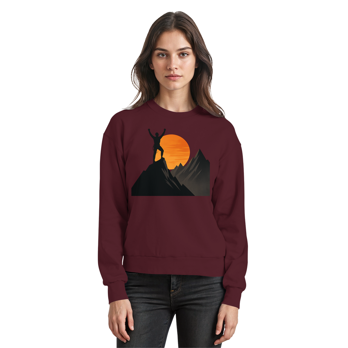 Arvenzo Bold Ascent burgundy sweatshirt featuring a front view with a classic crew neck and soft fabric.