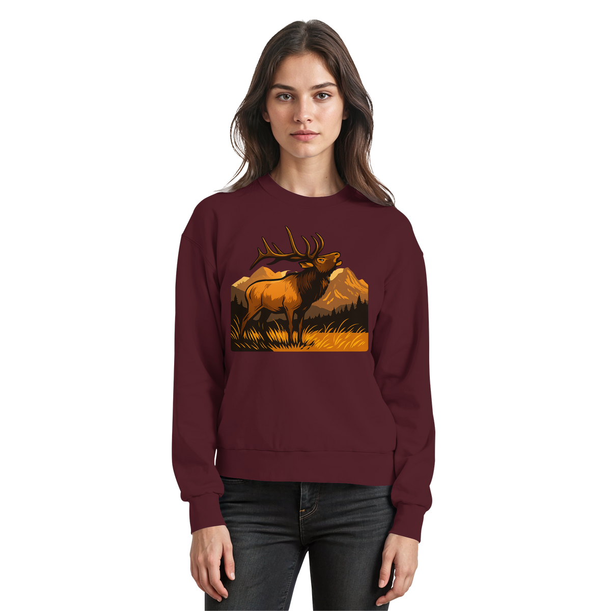 Arvenzo Elk Meadow sweatshirt in burgundy, front view showing a casual, comfortable sweatshirt with a simple design.