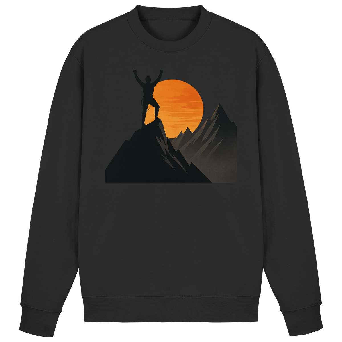 Black Arvenzo Bold Ascent sweatshirt shown from the front, featuring a classic crew neck and soft cotton fabric.