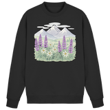 Black Arvenzo Alpine Bloom sweatshirt shown from the front, featuring a simple, classic design and soft fabric.