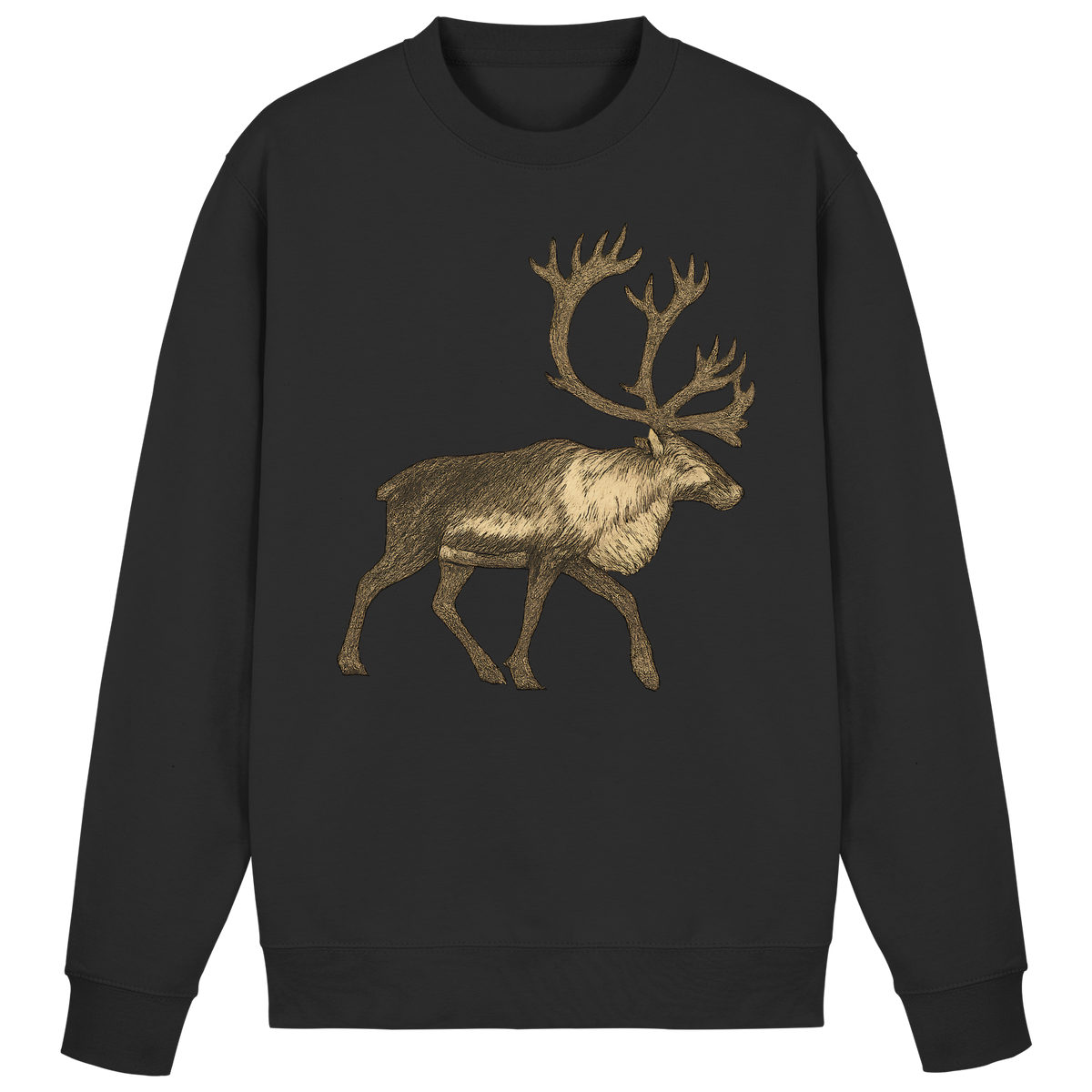 Arvenzo Tundra Walk sweatshirt in deep black, front view showing classic crewneck design and soft fabric texture.