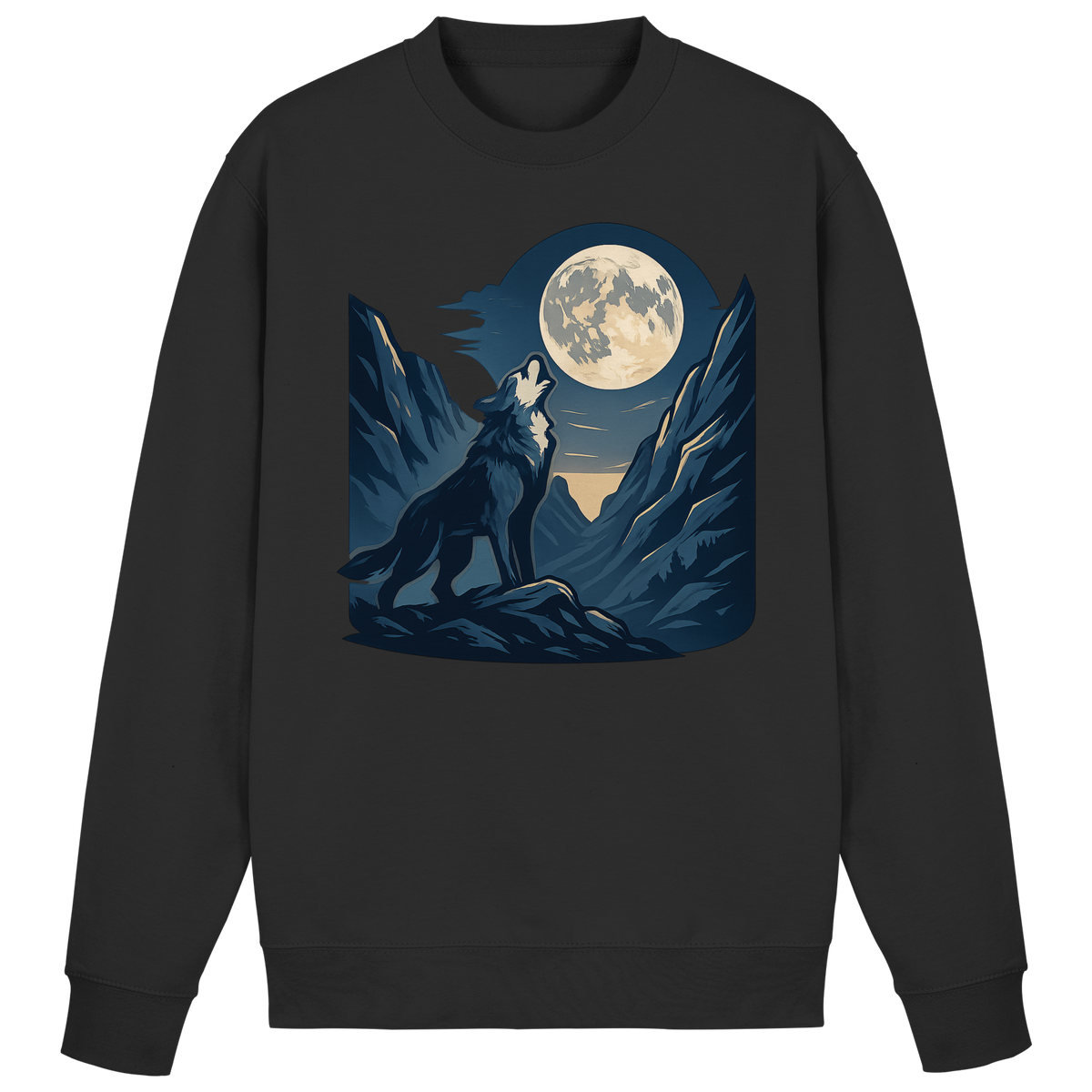 Front view of Arvenzo Silver Howl sweatshirt in deep black, featuring a casual fit and minimalist design.