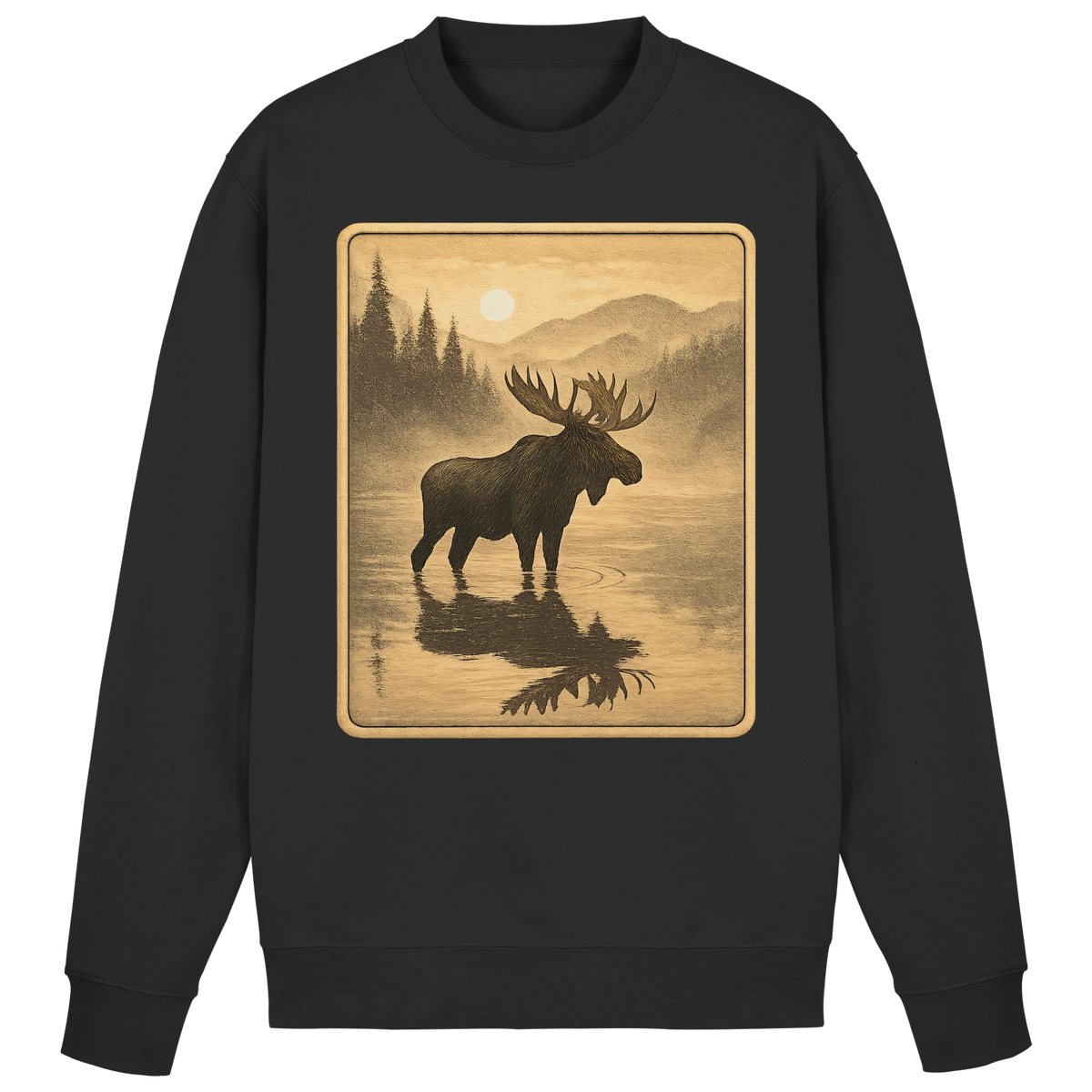 Arvenzo Calm Shore black sweatshirt front view showing a simple, classic design and soft fabric material.