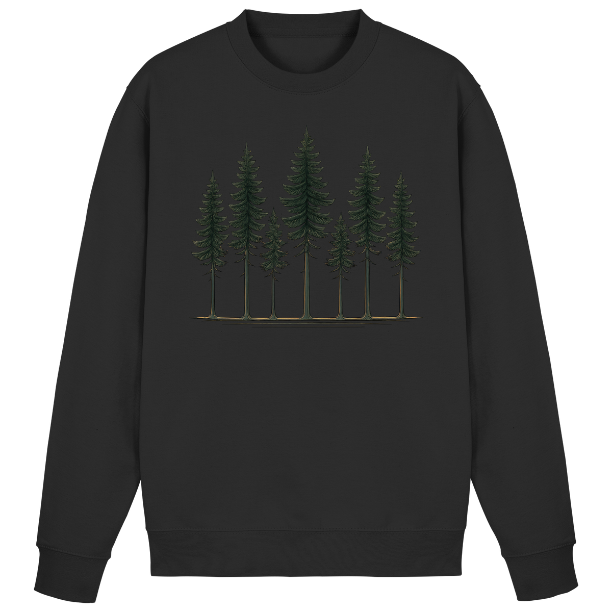 Arvenzo Pine Dusk Sweatshirt in deep black, front view showing a classic, cozy sweatshirt made for casual wear.