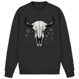 Black Arvenzo Bison Skull Sweatshirt front view, showing the graphic design on a cozy pullover.