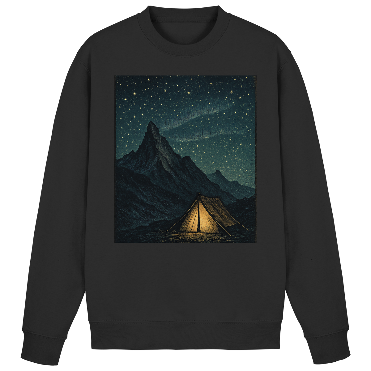 Black Arvenzo North Light sweatshirt displayed from the front, featuring a classic crew neck and minimalist design.