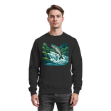 Front view of Arvenzo Silver Run sweatshirt in deep black, featuring a classic crew neck and comfortable fit.