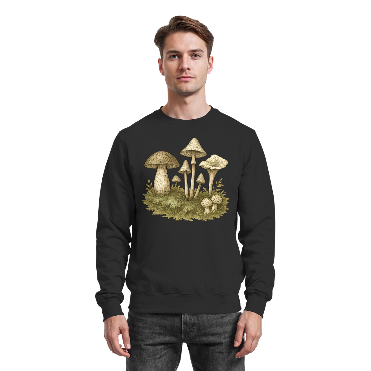 Deep black Forest Floor Sweatshirt by Arvenzo featuring a simple front design and comfortable fit.