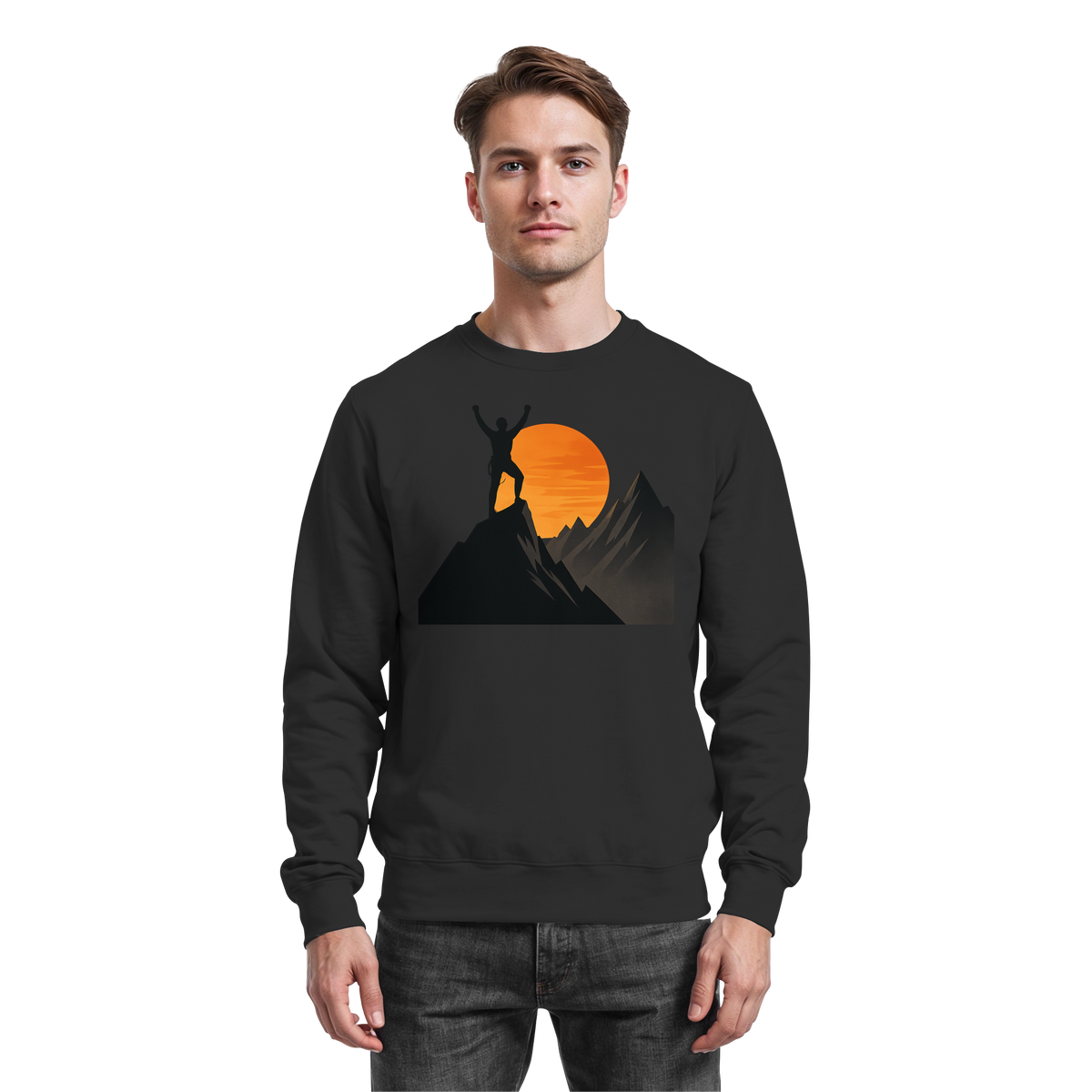 Black Arvenzo Bold Ascent sweatshirt shown from the front, featuring a simple, classic design and comfortable fit.