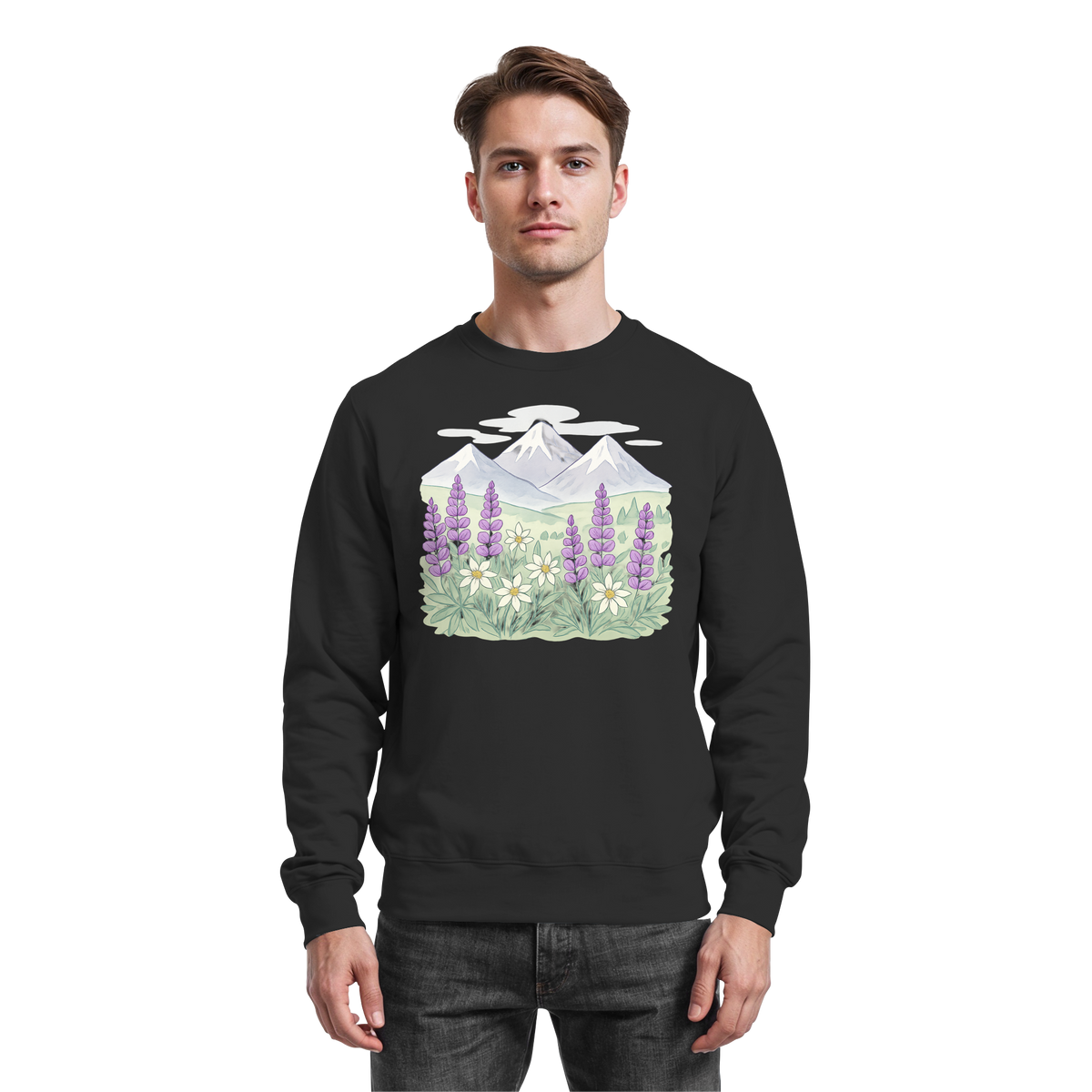 Black Arvenzo Alpine Bloom sweatshirt with a simple front design, made from soft, comfortable fabric.