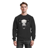 Black Arvenzo Bison Skull sweatshirt featuring a front graphic of a bison skull on a basic black sweatshirt.
