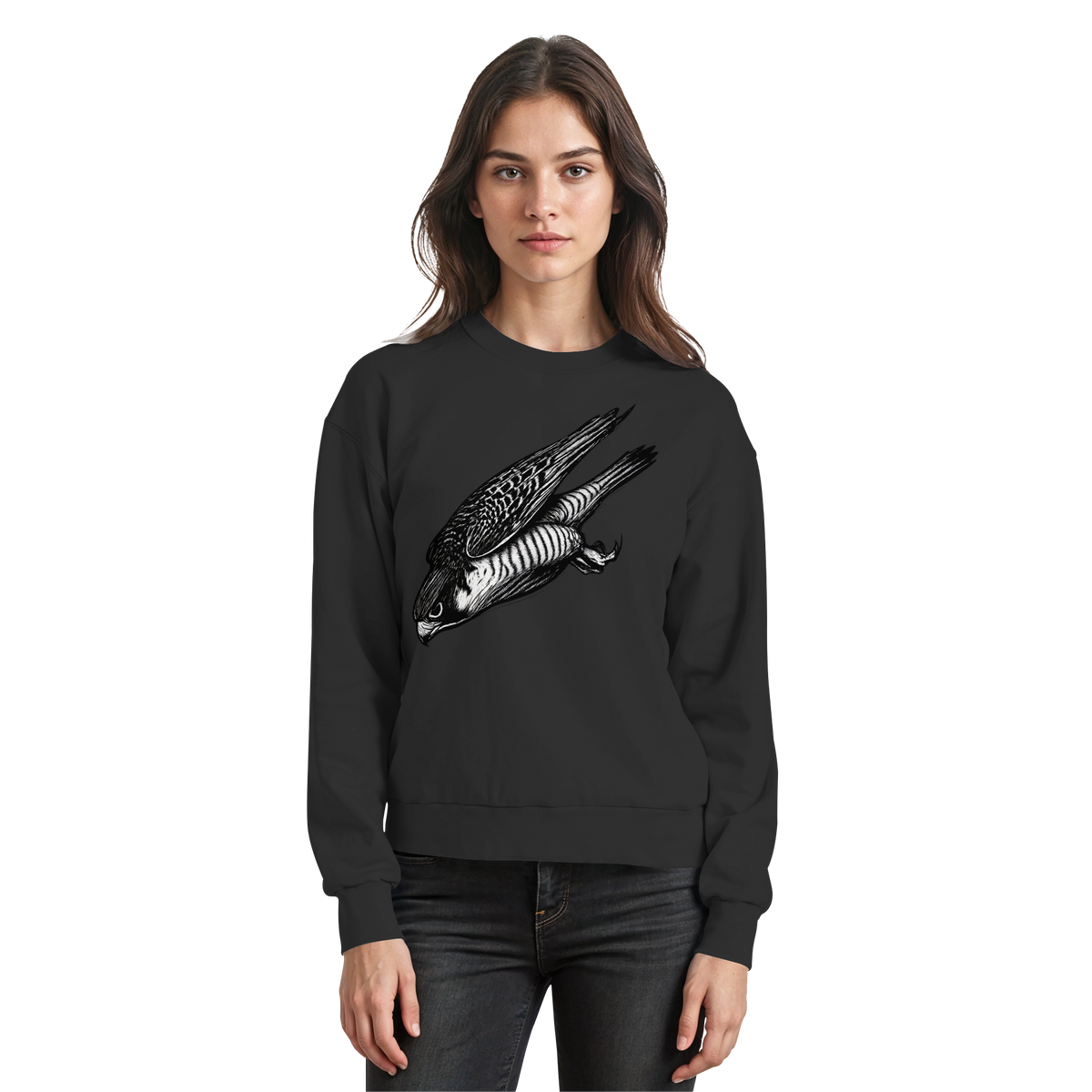 Arvenzo Swift Dive Black sweatshirt featuring a front design, made from comfortable fabric, with a classic crewneck style.