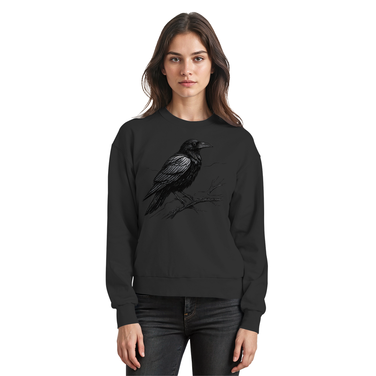 Black Arvenzo Dark Raven sweatshirt with a simple front design, made from comfortable fabric, shown from the front view.