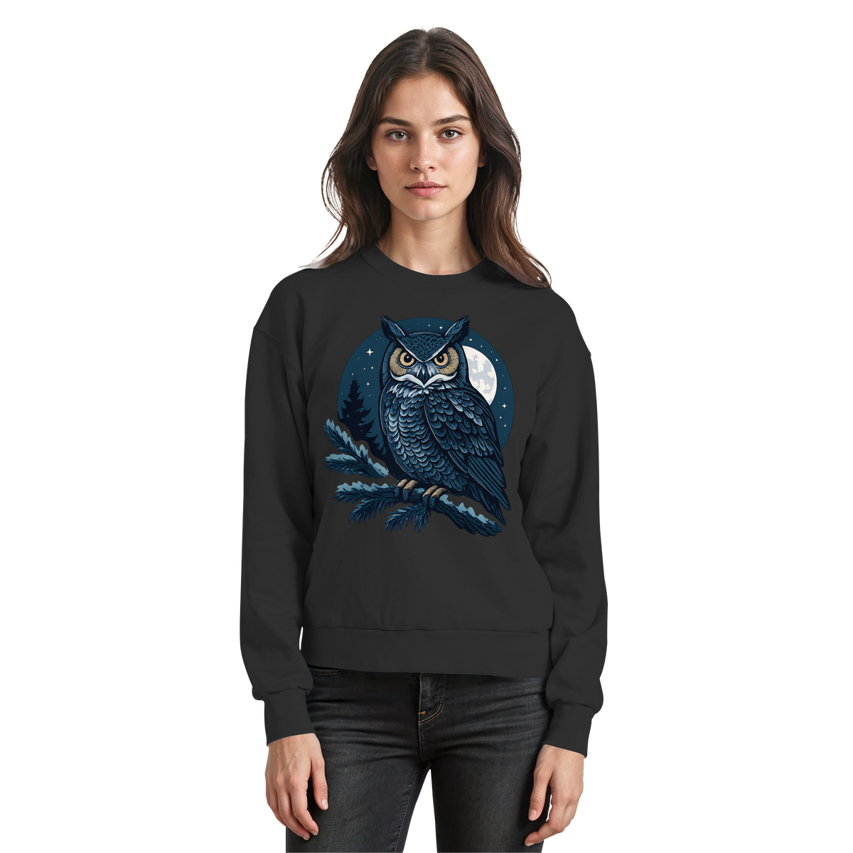 Black Arvenzo Night Watch sweatshirt shown from the front, featuring a simple, classic design and comfortable fit.