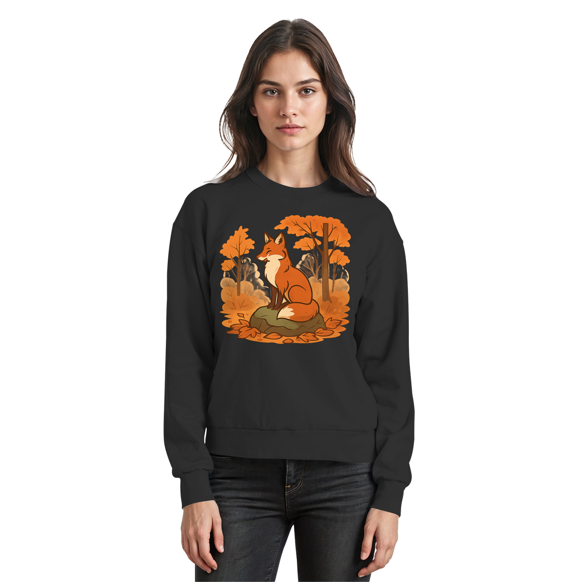 Arvenzo Ember Trail sweatshirt in deep black, front view showing classic crew neck and soft fabric texture.