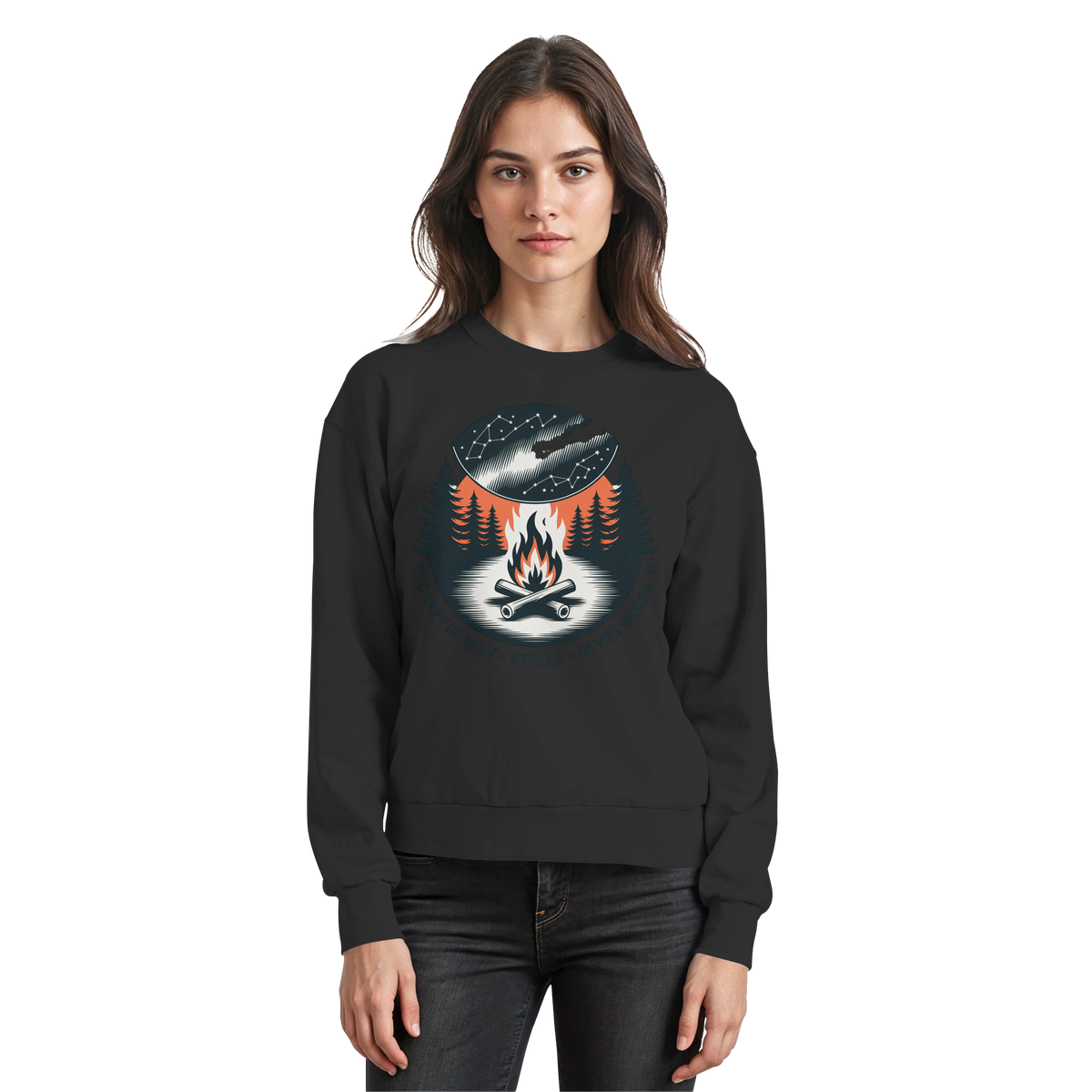 Black Arvenzo Star Map sweatshirt featuring a celestial star pattern on the front, made from comfortable sweatshirt fabric.