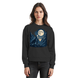 Front view of Arvenzo Silver Howl sweatshirt in deep black, showcasing a classic fit and subtle silver graphic design.