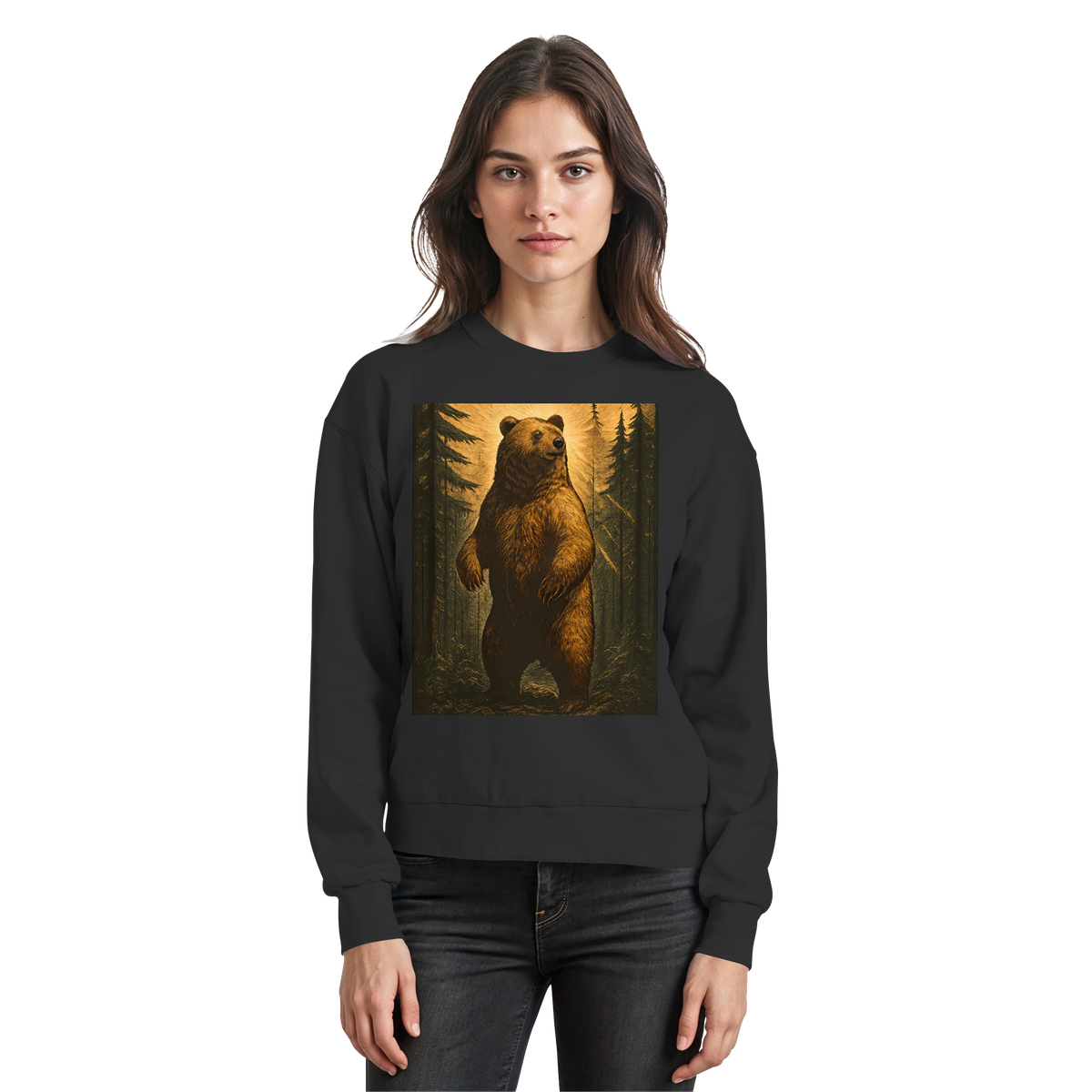 Black Arvenzo Deep Timber sweatshirt front view, showcasing a basic crewneck design in soft cotton fabric.