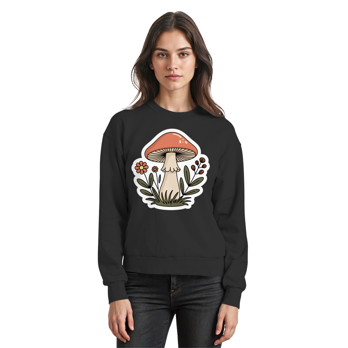 Arvenzo Still Roots sweatshirt in deep black, front view showing classic crewneck design and minimalist style.