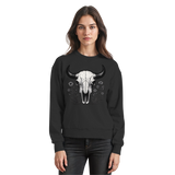 Black Arvenzo Bison Skull sweatshirt featuring a front graphic of a bison skull on a basic black sweatshirt.