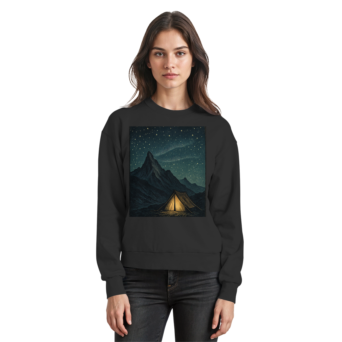 Black North Light sweatshirt by Arvenzo featuring a front view with a simple, classic design and soft fabric.