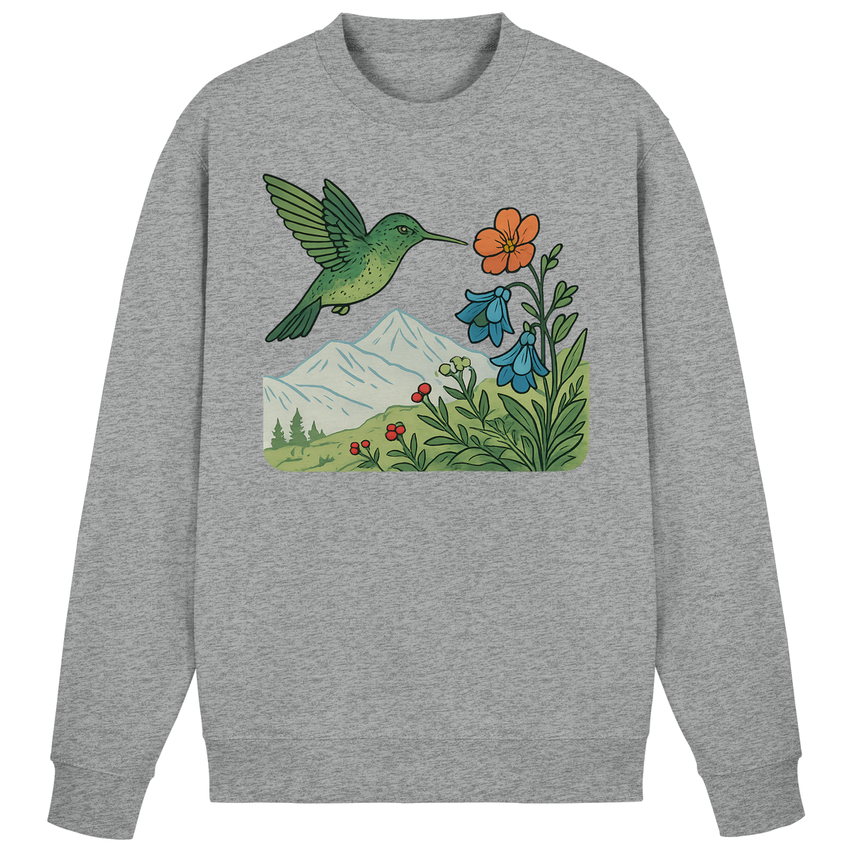 Heather grey Bloom Wing sweatshirt by Arvenzo, front view showing a relaxed fit and simple design.