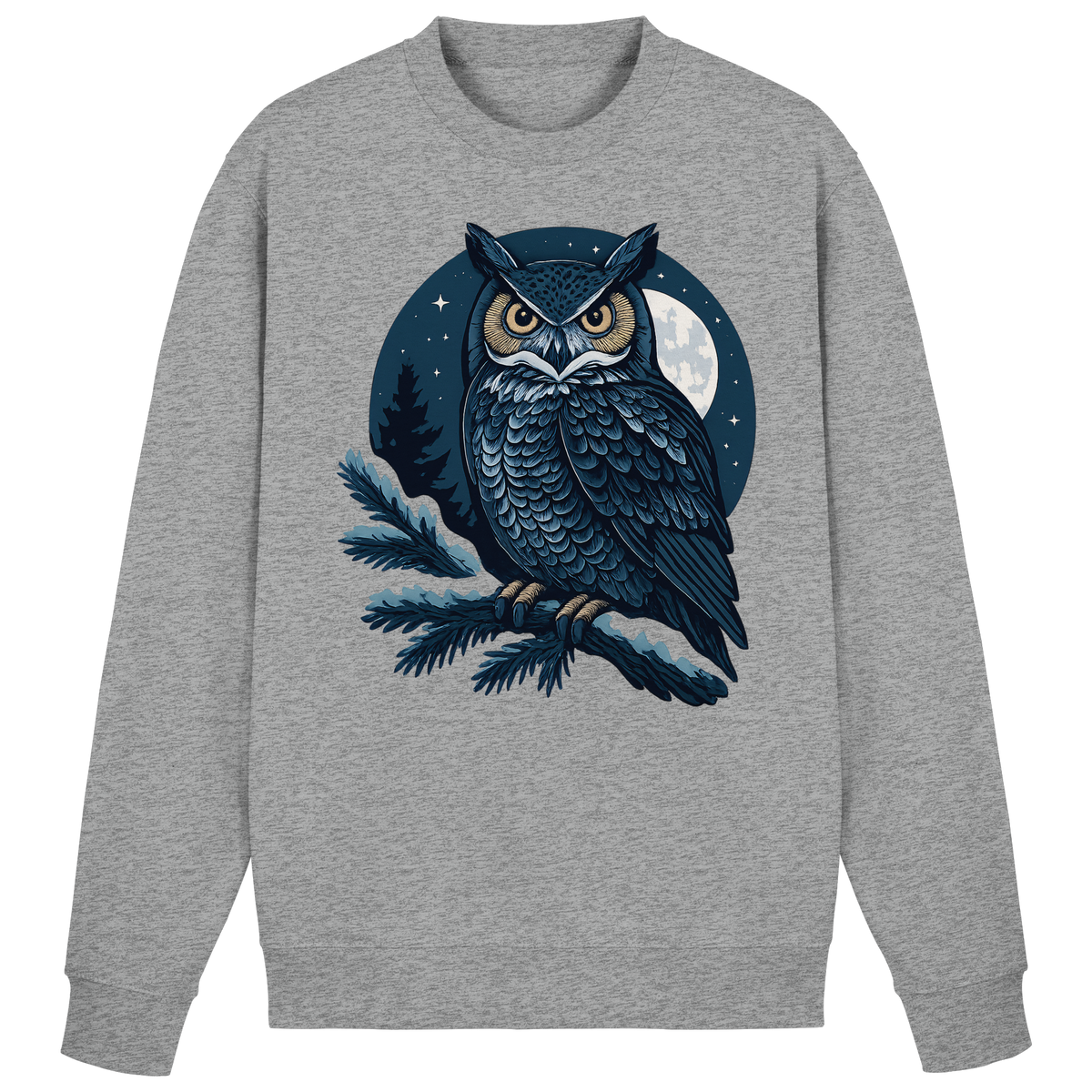 Heather grey Arvenzo Night Watch sweatshirt displayed from the front, showcasing its casual design and comfortable fit.