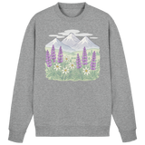 Heather grey Arvenzo Alpine Bloom sweatshirt featuring a simple front design and comfortable fit.