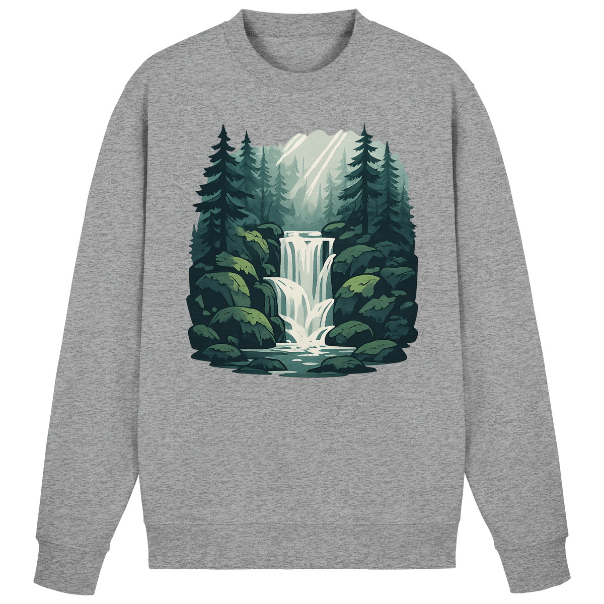 Heather grey Fall Creek sweatshirt by Arvenzo, front view showing classic crewneck design and soft fabric texture.