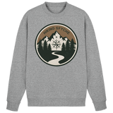 Heather grey Trail Crest sweatshirt by Arvenzo, front view showing classic crew neck and soft fabric texture.