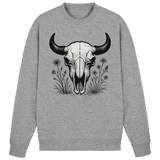 Heather grey Arvenzo Bison Skull sweatshirt shown from the front, featuring a stylish bison skull graphic on a cozy sweatshirt.