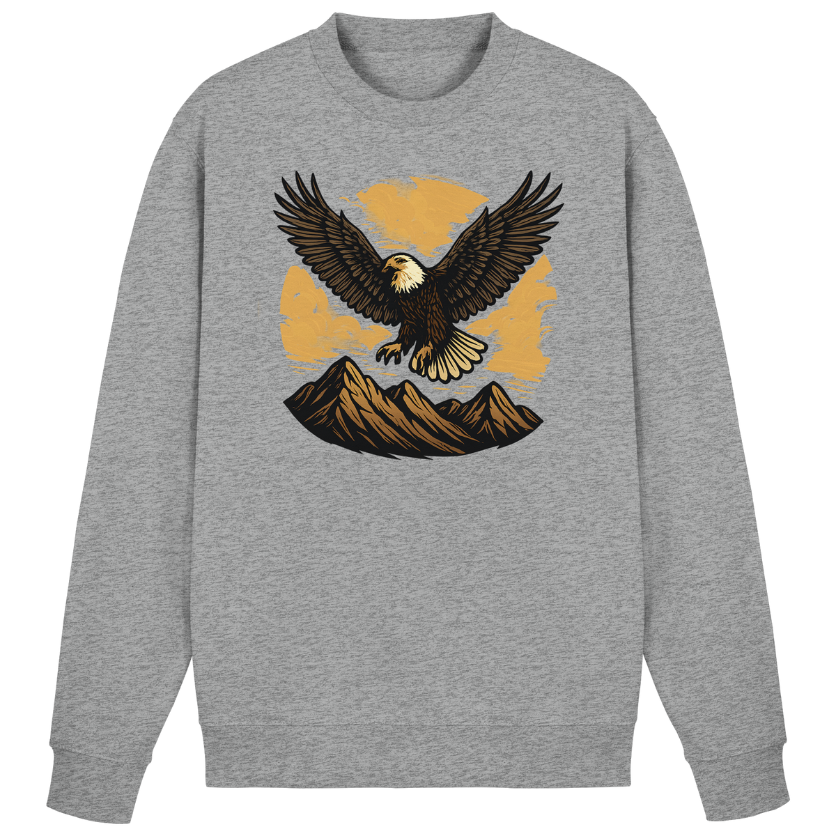 Arvenzo Iron Wing sweatshirt in heather grey, front view showing classic crew neck and minimalist Iron Wing design.