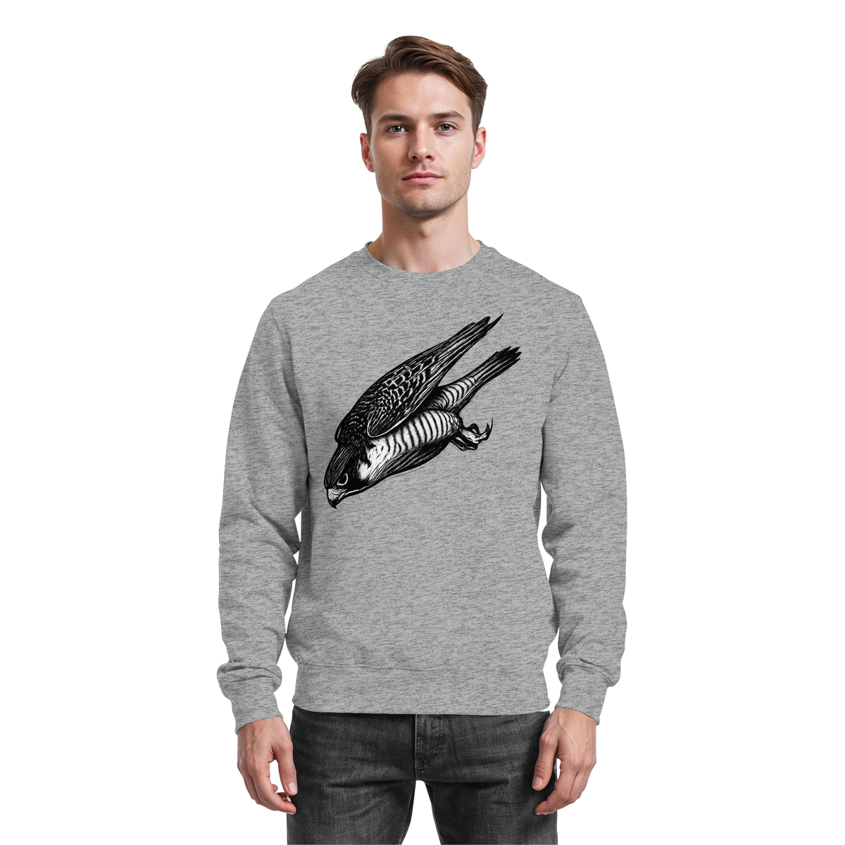 Heather grey Arvenzo Swift Dive sweatshirt shown from the front, featuring a classic crewneck design and soft fabric.