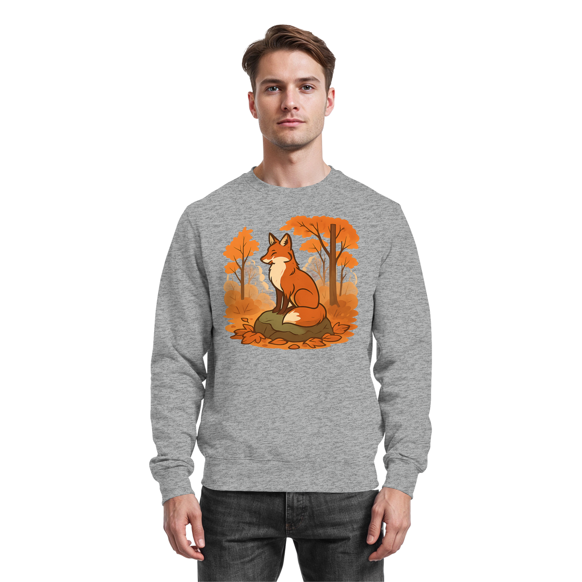 Arvenzo Ember Trail sweatshirt in heather grey, front view showing classic crewneck design and soft fabric texture.