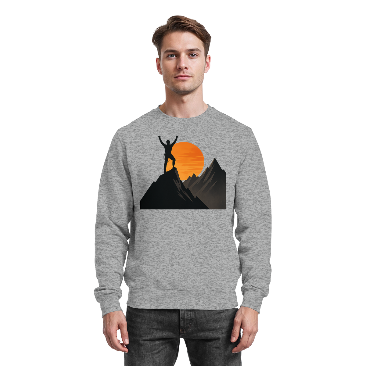 Arvenzo Bold Ascent sweatshirt in heather grey, front view showing a casual fit and soft fabric for comfortable wear.