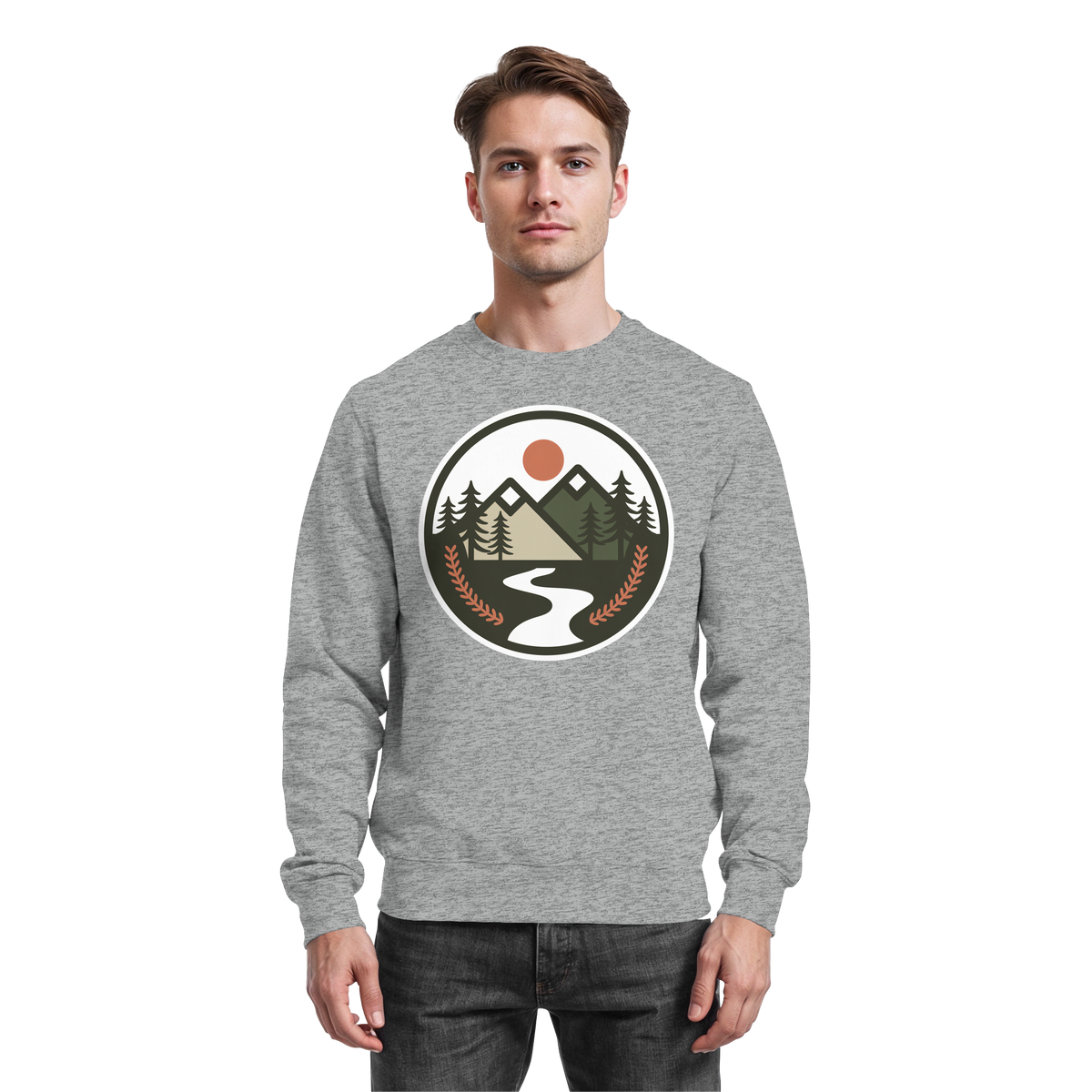 Arvenzo open ground sweatshirt in heather grey with front design, casual fit, and soft fabric for comfortable everyday wear.