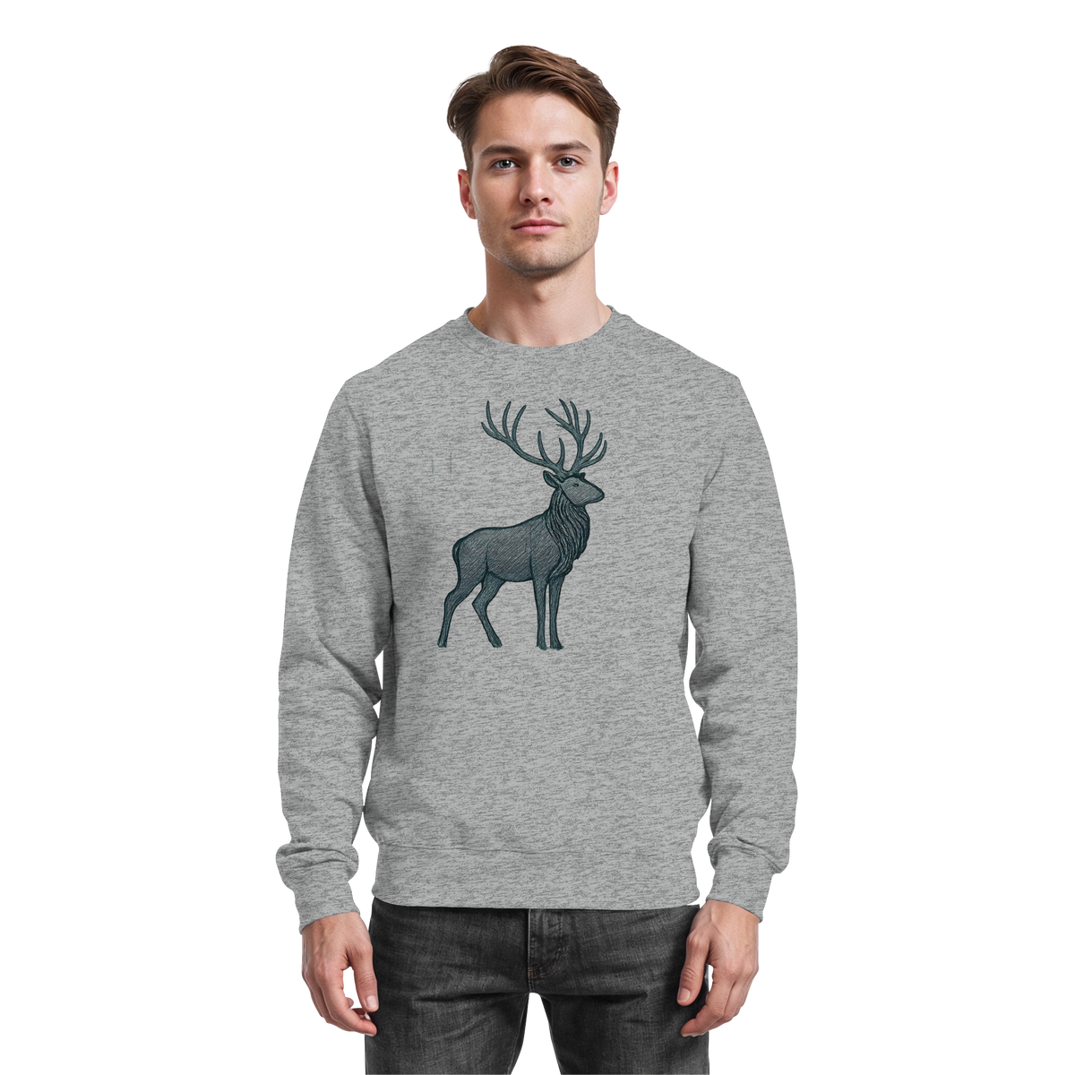 Heather grey Arvenzo Mist Crown sweatshirt with a relaxed fit and crew neckline, shown from the front.