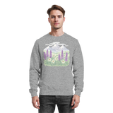 Heather grey Alpine Bloom sweatshirt by Arvenzo, front view showcasing a cozy, casual sweatshirt with a subtle floral design.