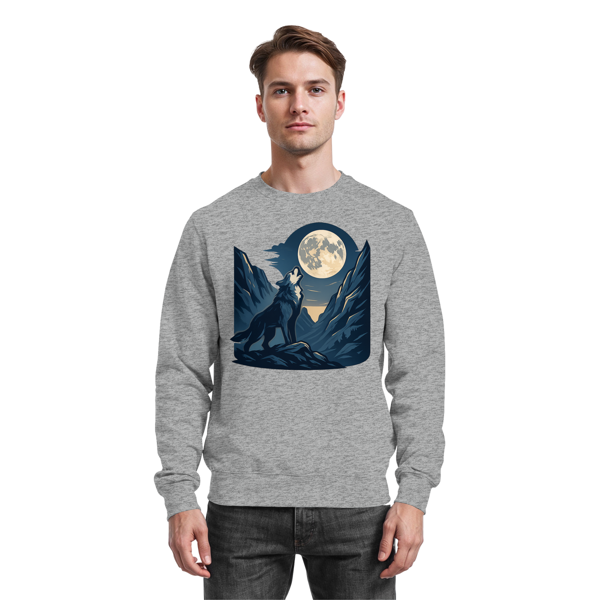 Arvenzo Silver Howl sweatshirt in heather grey, front view, casual sweatshirt with a simple design and comfortable fit.
