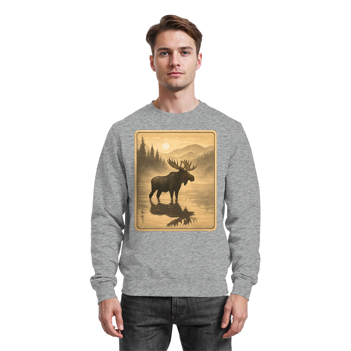 Heather grey Arvenzo Calm Shore sweatshirt, front view showing classic crewneck and soft fabric for comfortable casual wear.