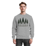 Heather grey Arvenzo Pine Dusk Sweatshirt front view, cozy sweatshirt with subtle pine dusk design, casual unisex style.