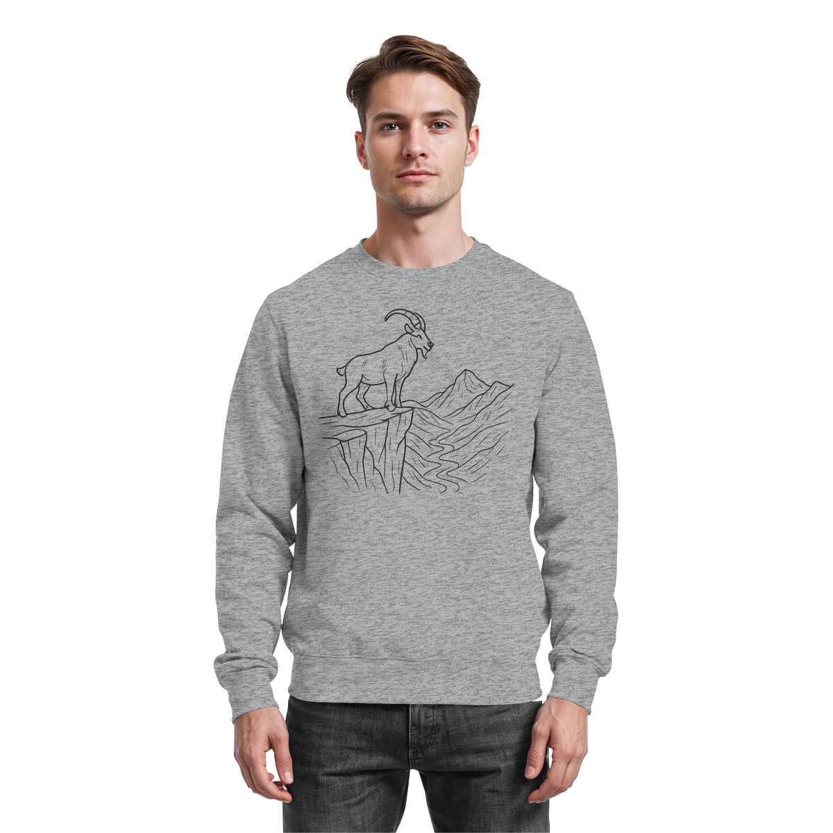 Heather grey Arvenzo Cliff Edge sweatshirt front view, showcasing a casual sweatshirt with a simple, modern design.