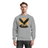 Heather grey Arvenzo Iron Wing sweatshirt showing a front view with a minimalist iron wing design on the chest.