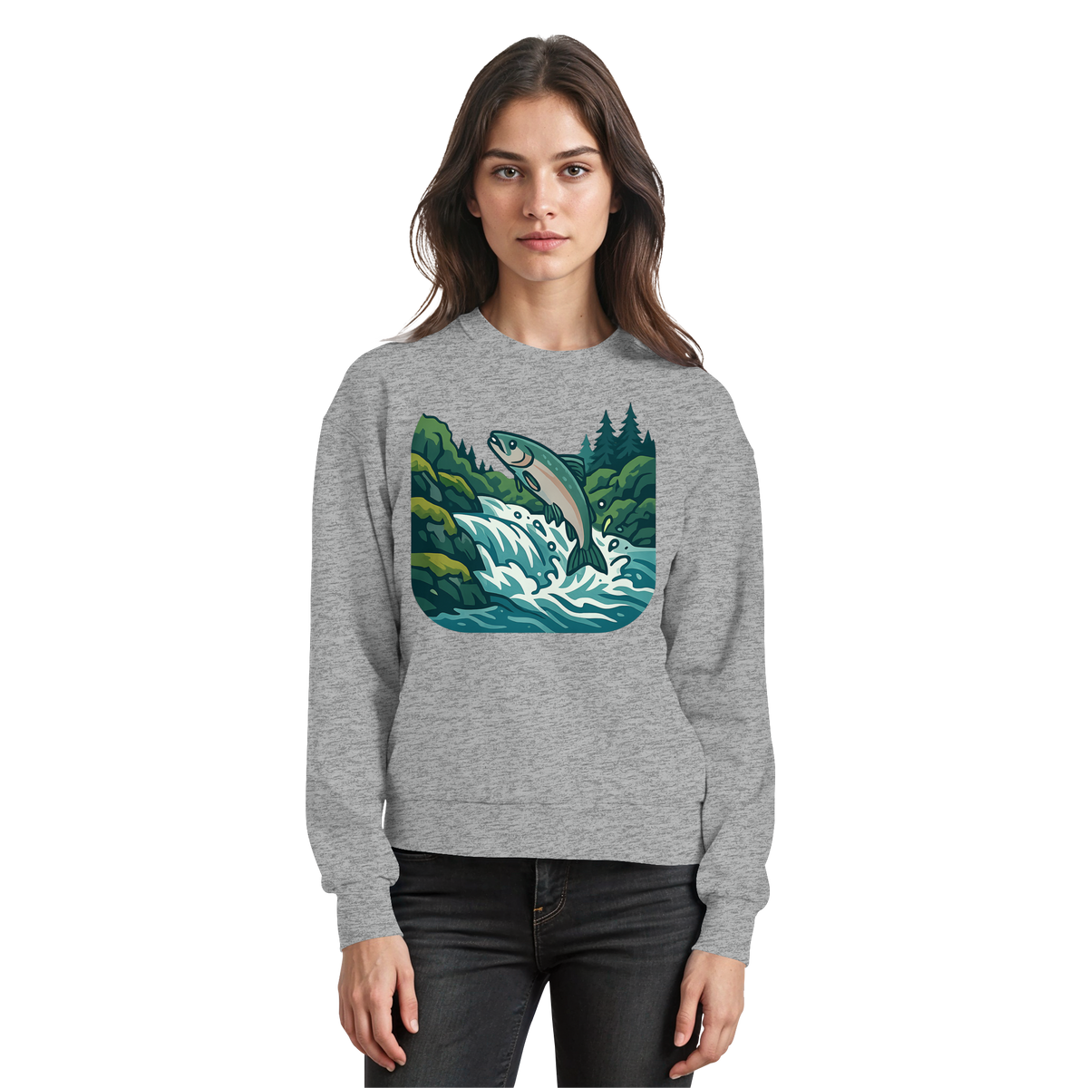 Arvenzo Silver Run sweatshirt in heather grey, front view showing classic crewneck design and soft fabric.