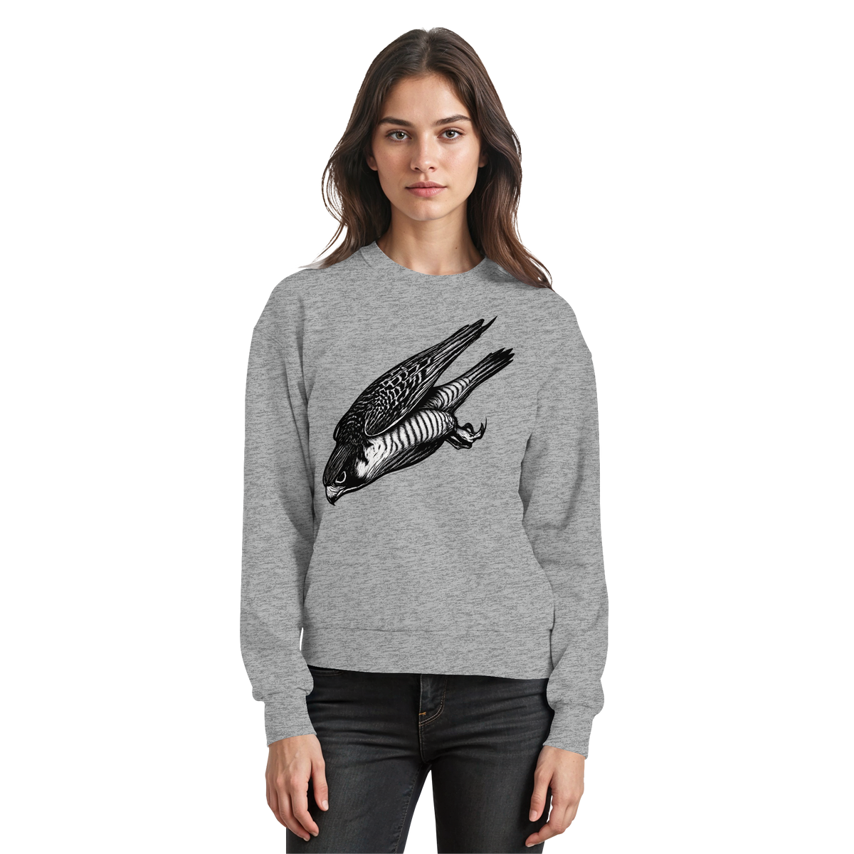 Heather grey Arvenzo Swift Dive sweatshirt displayed from the front, showcasing its classic crewneck design and soft fabric.